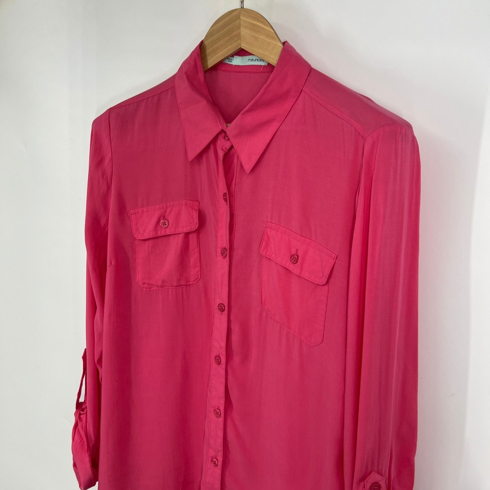 Maurices Womens Hot Pink Roll Tab Sleeve Utility Button Down Shirt Large - Picture 4 of 8